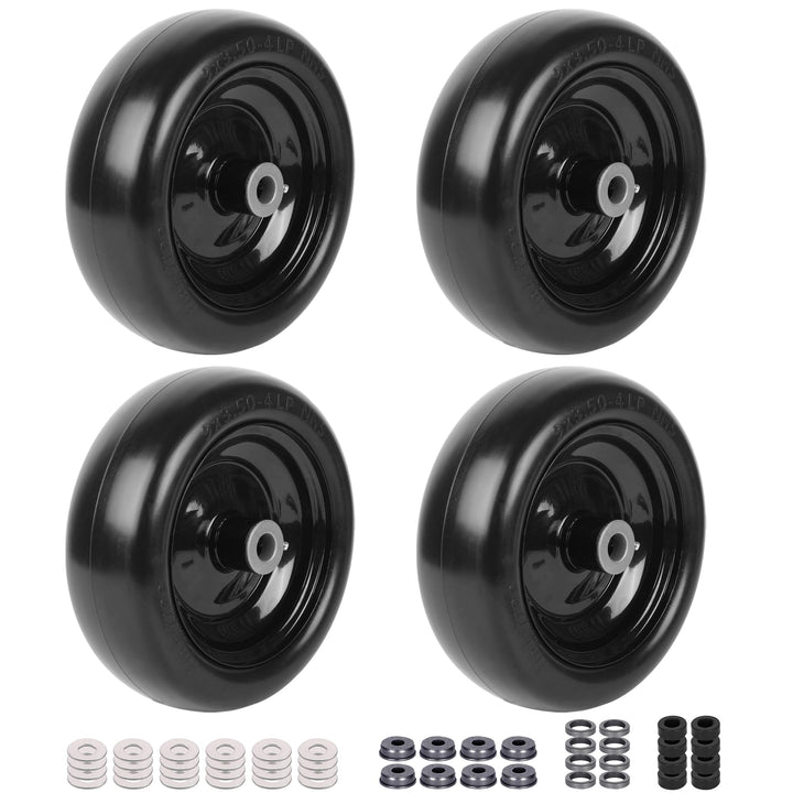 AR-PRO flat-free tire assembly with 9x3.50-4 wheel for lawnmower replacement.