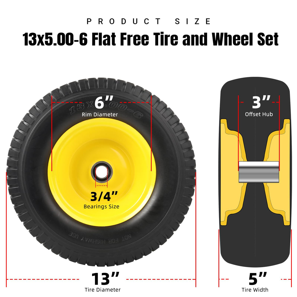 AR-PRO front tire 13x5-00-6 compatible with riding mowers for easy replacements.