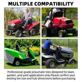 AR-PRO front wheel assembly on lawn tractor demonstrating turf-friendly grip