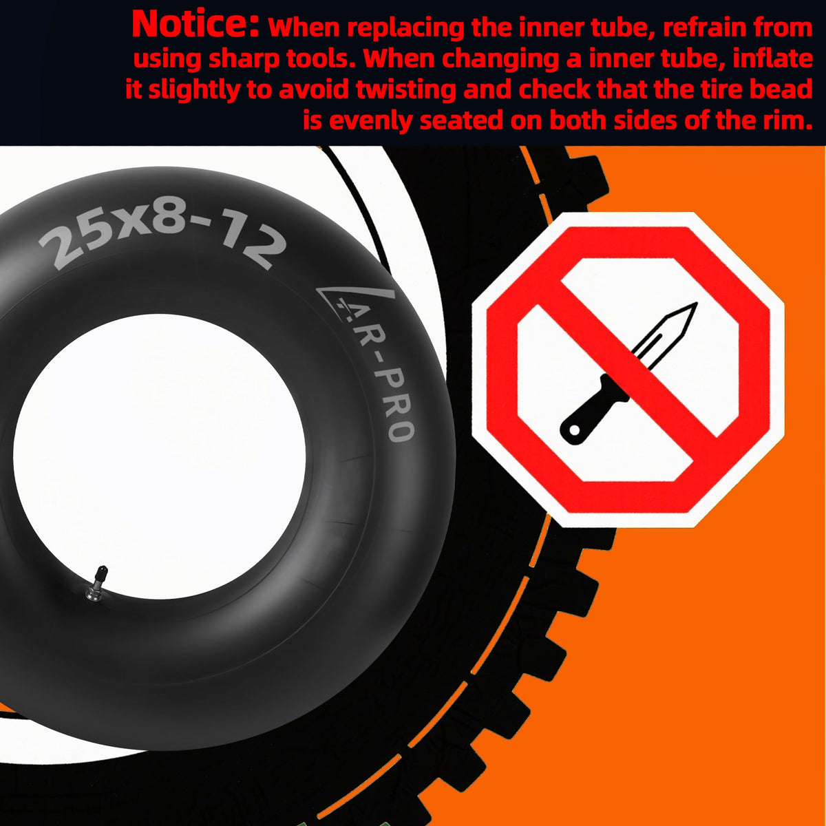 AR-PRO inner tubes suited for ATV, UTV, lawn tractors, golf carts, snow blowers