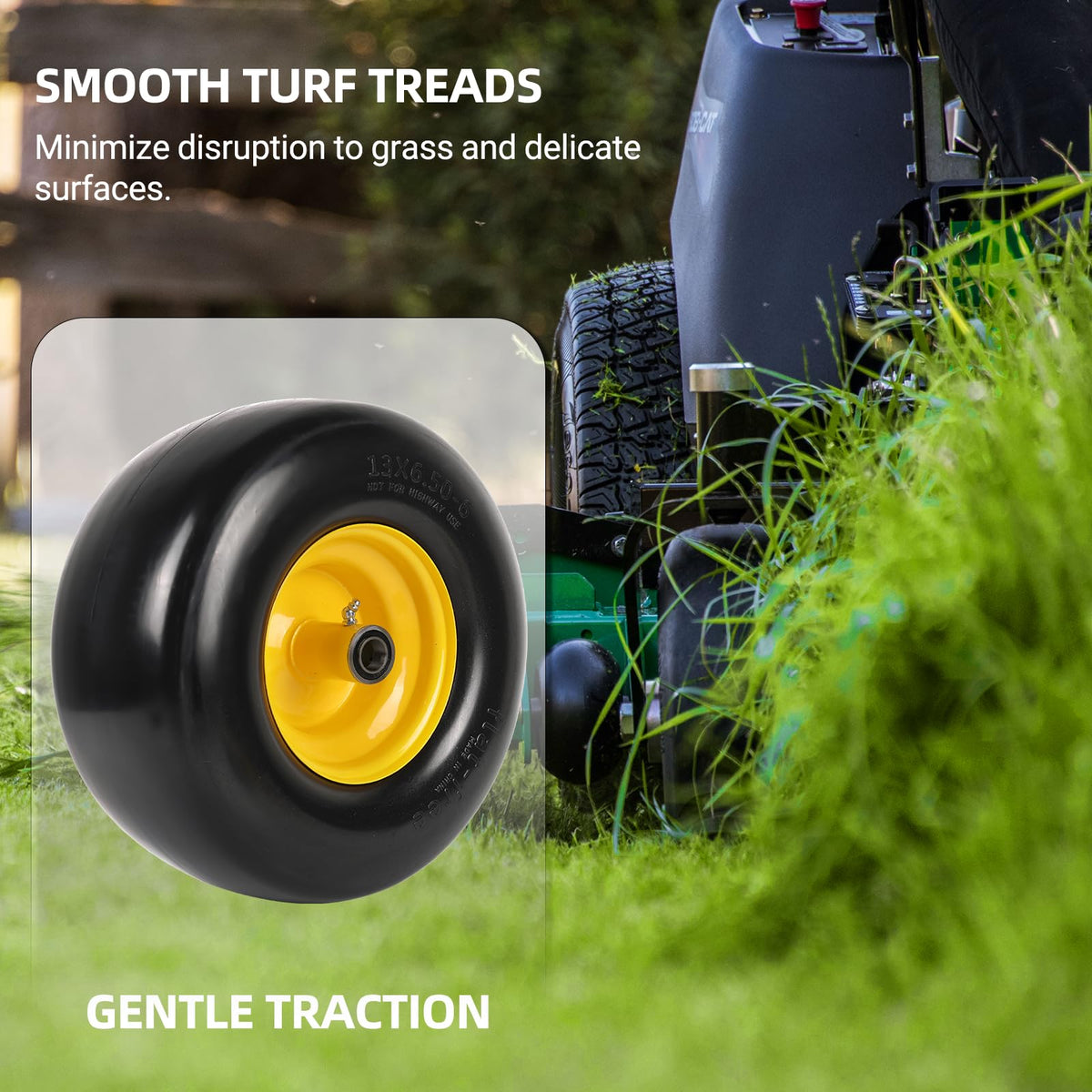 AR-PRO smooth turf tread minimizes grass disruption during mowing