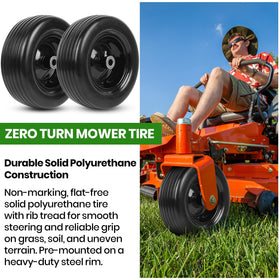 Solid polyurethane tire offers non-marking grip on grass and soil