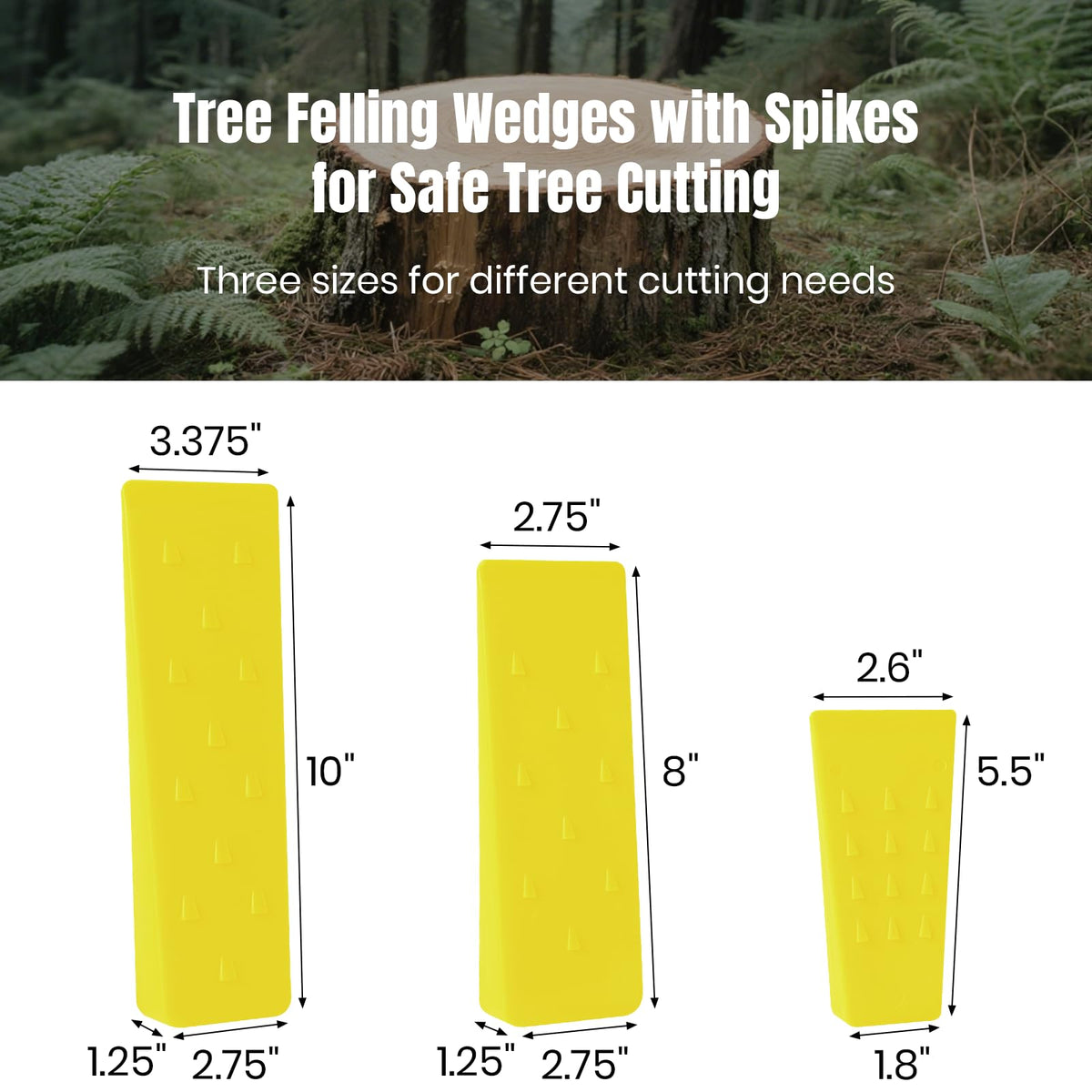 AR-PRO spiked wedges gripping a stump to prevent back-out during felling.