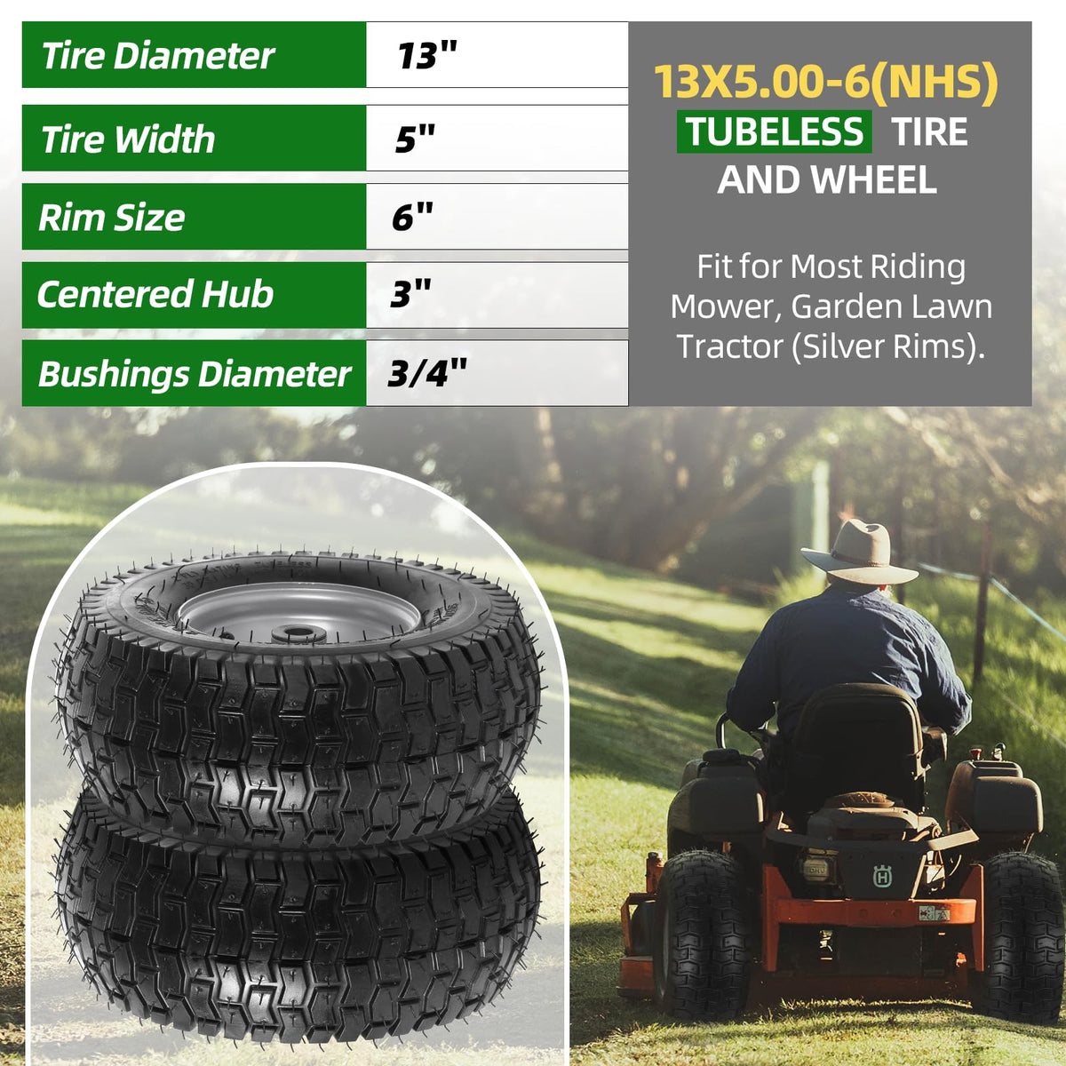 AR-PRO turf-V tread design minimizes grass disturbance during mowing.