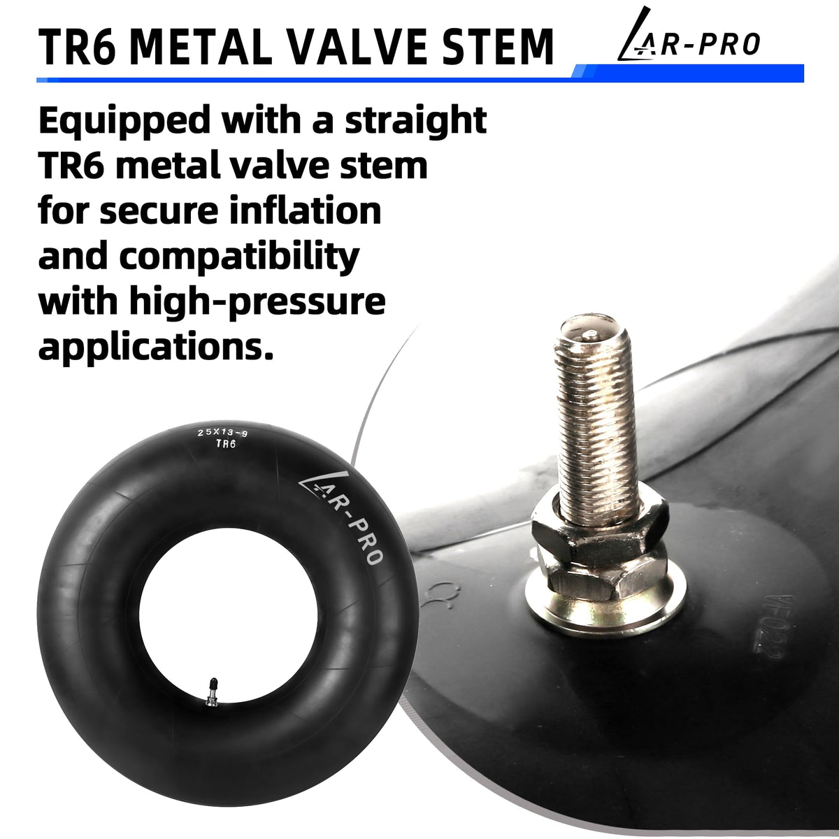 AR-PRO inner tube shown with multiple tire sizes for broad compatibility.