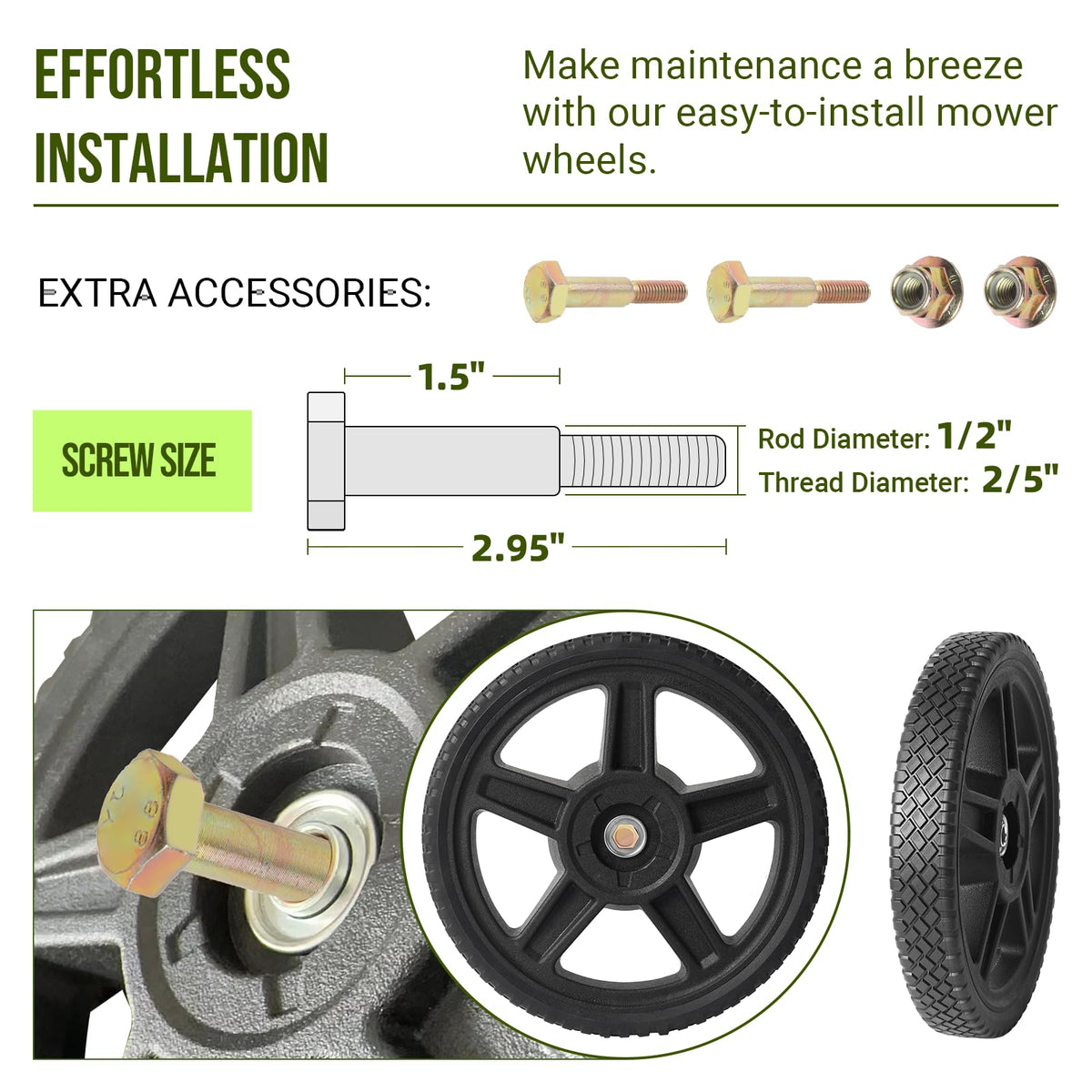 AR-PRO universal wheels compatible with mowers, washers, generators.