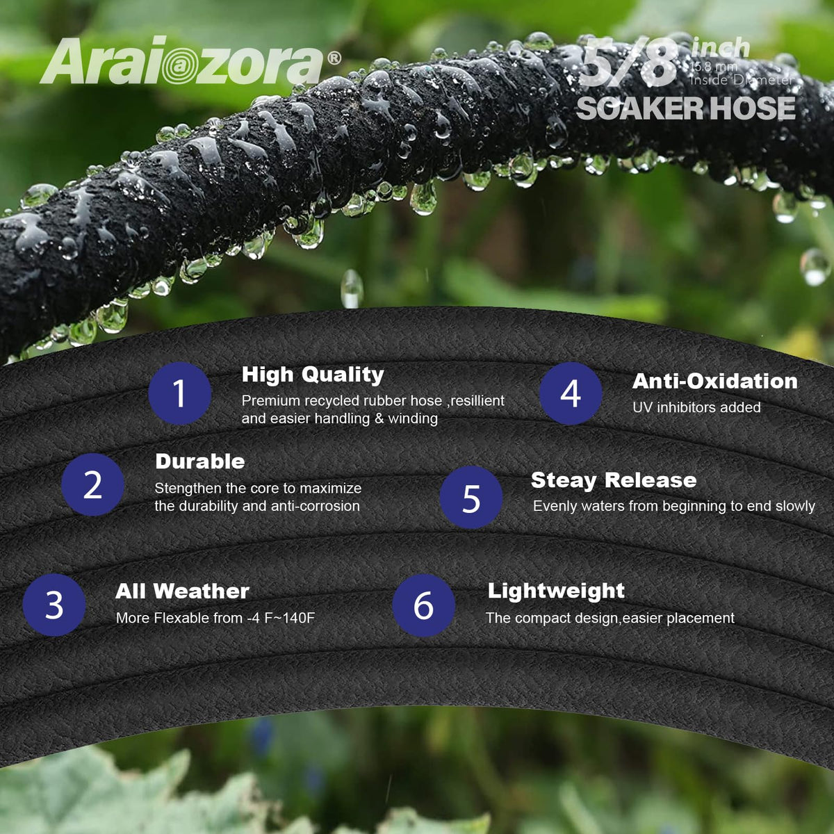 Water seeps along Araiozora hose to roots