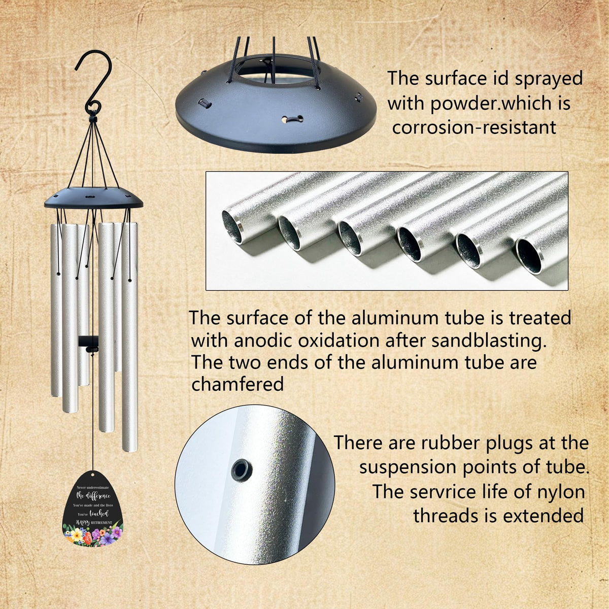 ARARTKEL wind chimes with adjustable striker and silent mode for versatile sound