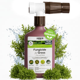 ARBER Organic Lawn Fungicide bottle being poured onto lawn.