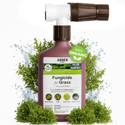 ARBER Organic Lawn Fungicide bottle being poured onto lawn.