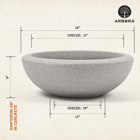 ARBORA Santorini 26in bowl planter side view, spacious interior for diverse greenery.