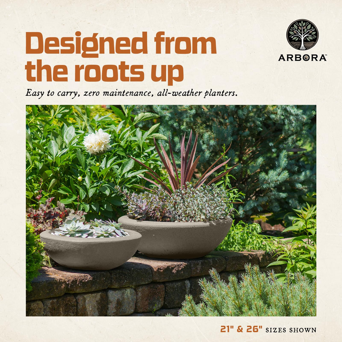 Lightweight ARBORA Santorini Bowl enables easy rearranging on balcony or deck.