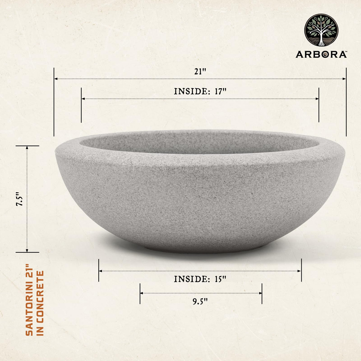 Close-up of ARBORA Santorini Bowl showing textured surface and concrete gray finish.