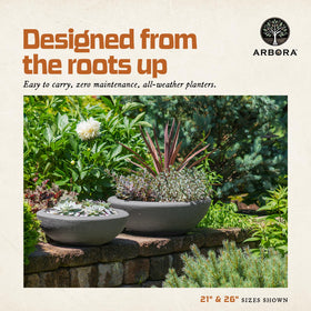 ARBORA Santorini 26in bowl planter drillable drainage holes for plant care.