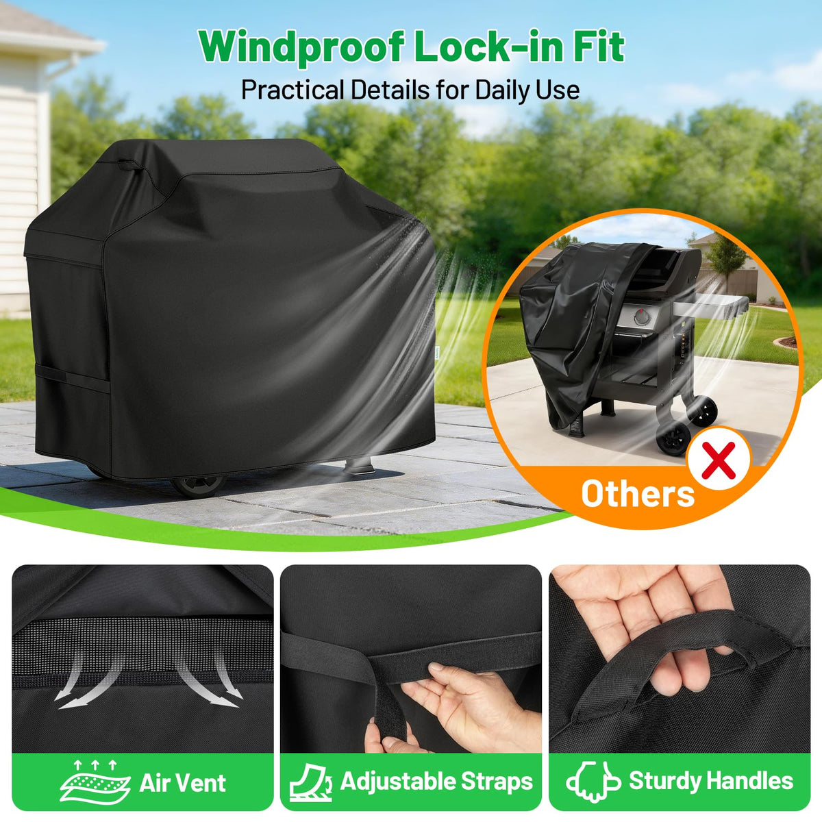 Arborlily windproof straps keep the cover secure in windy days.