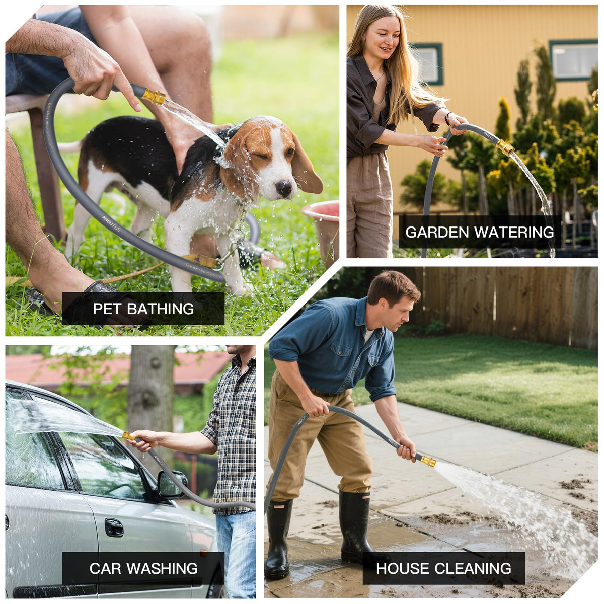 Arbutus lightweight, flexible hose enables effortless maneuvering around yards and beds.