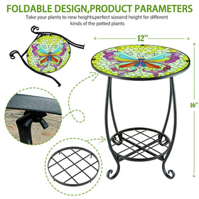 Arbuxzuy round 12-inch table with butterfly design, ideal as a plant stand.