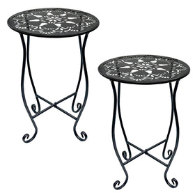 Arbuxzuy round metal outdoor side table 17-inch supports plants on patios.