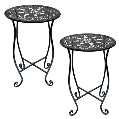 Arbuxzuy round metal outdoor side table 17-inch supports plants on patios.