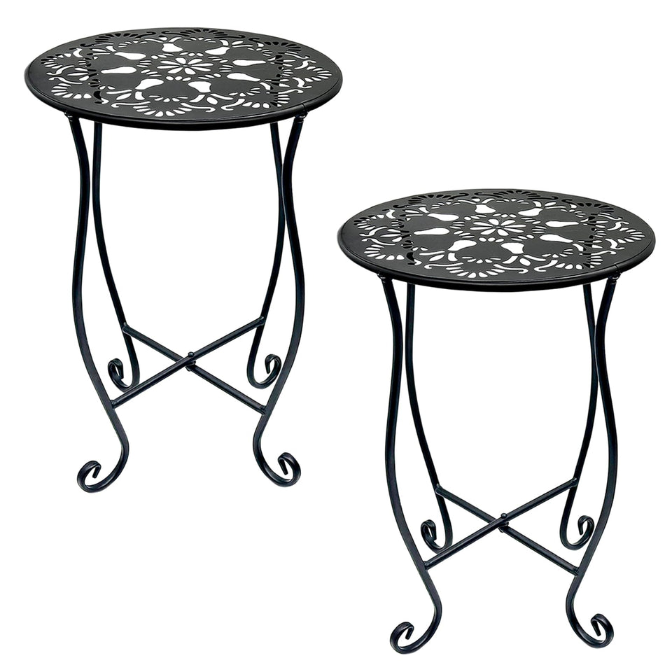 Arbuxzuy round metal outdoor side table 17-inch supports plants on patios.