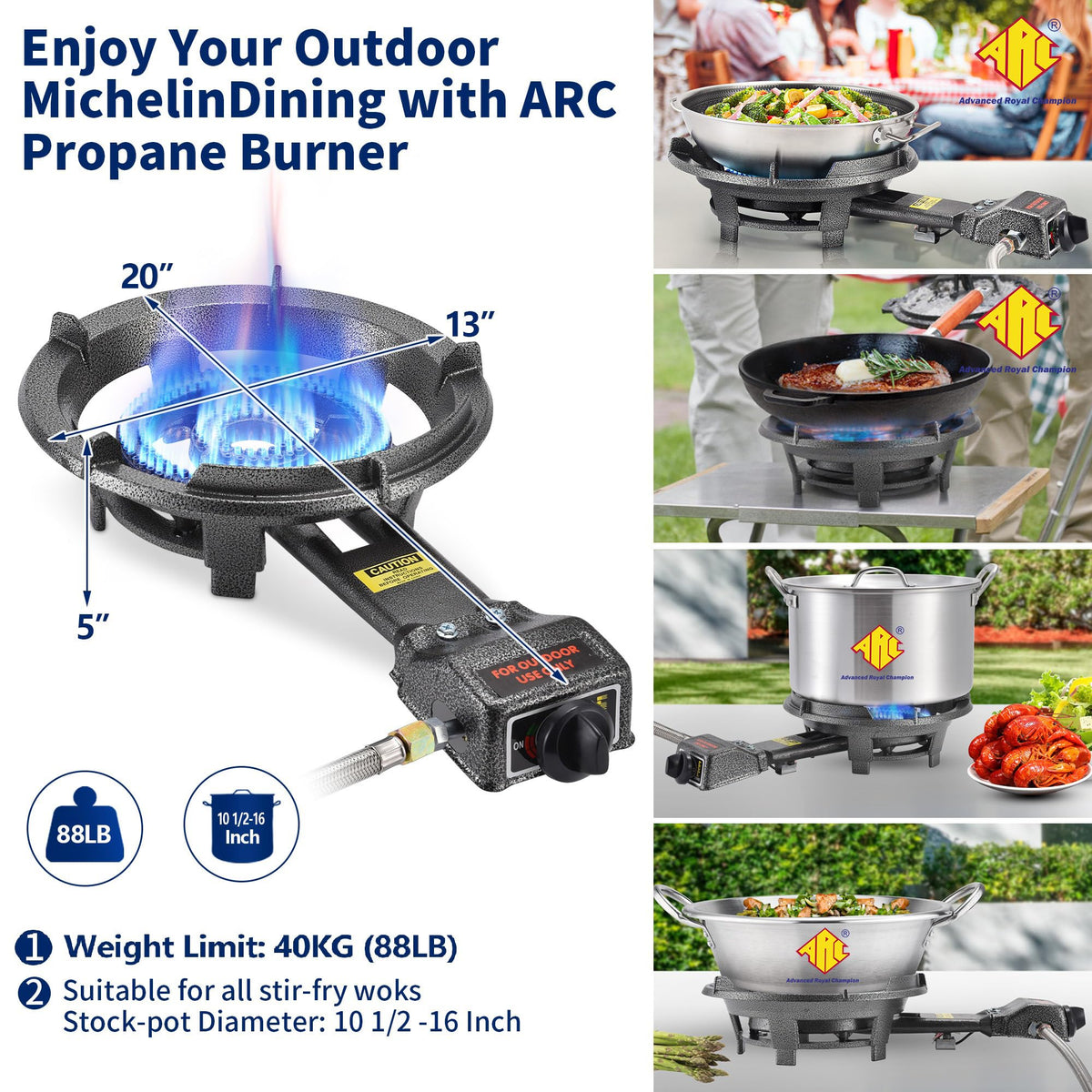 ARC Cast-Iron Propane Burner delivers durable outdoor performance in rugged conditions.