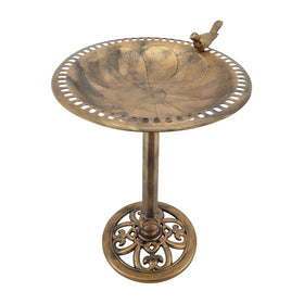 Arcadia Bronze Bird Bath side view highlights stable base for outdoor use.