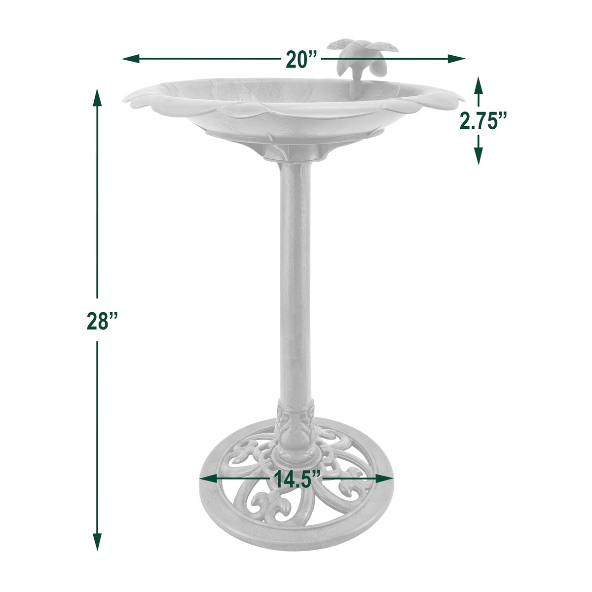 Arcadia Bronze Bird Bath stable-base view for secure outdoor placement.