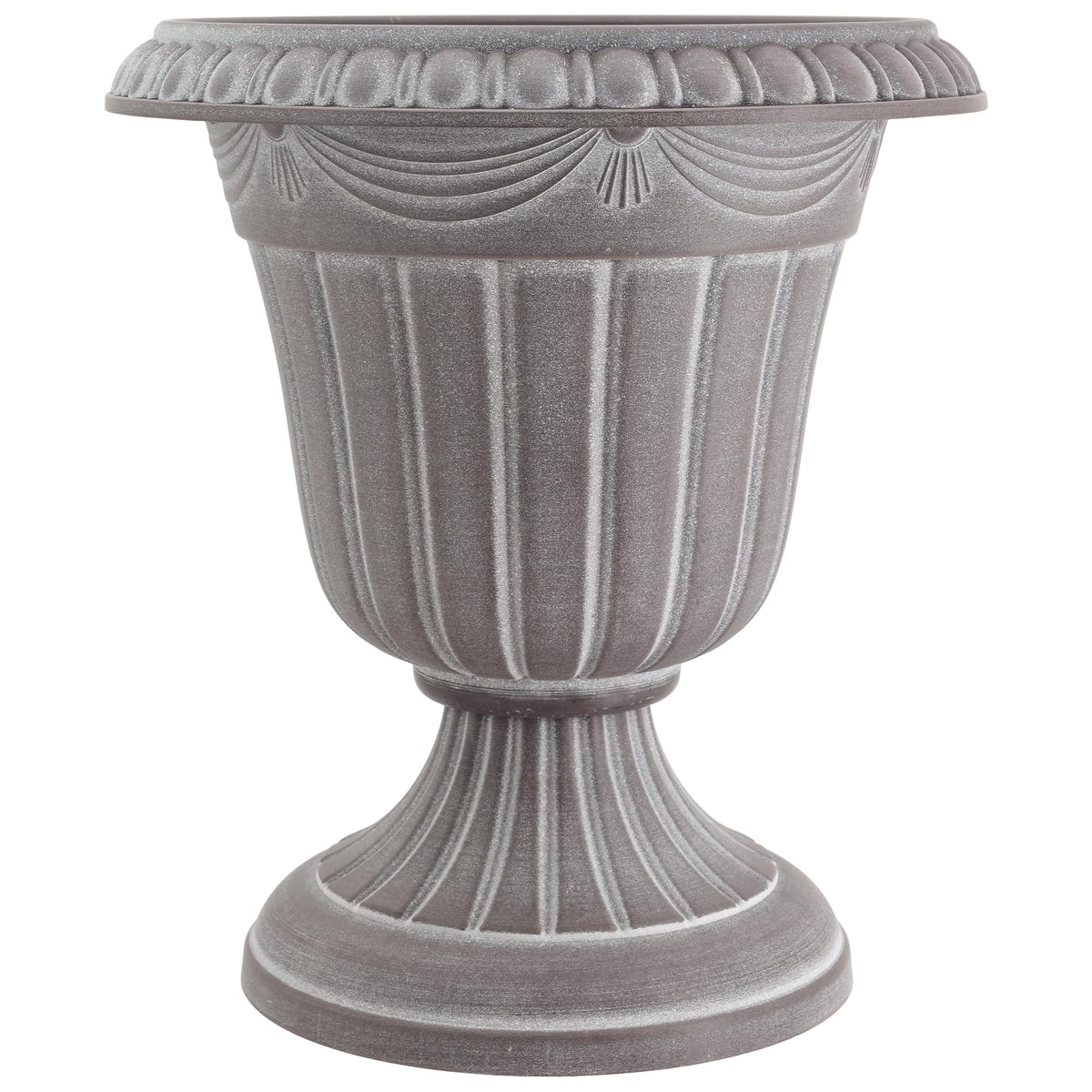 Arcadia Garden Products classic urn in whitewash enhances entryways with timeless elegance.