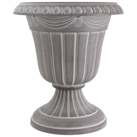 Arcadia Garden Products classic urn in whitewash enhances entryways with timeless elegance.