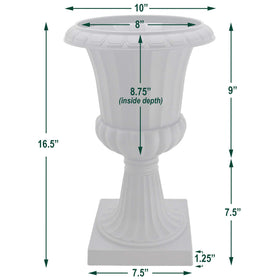 Arcadia Garden Products pedestal urn drillable feature for optional drainage holes.