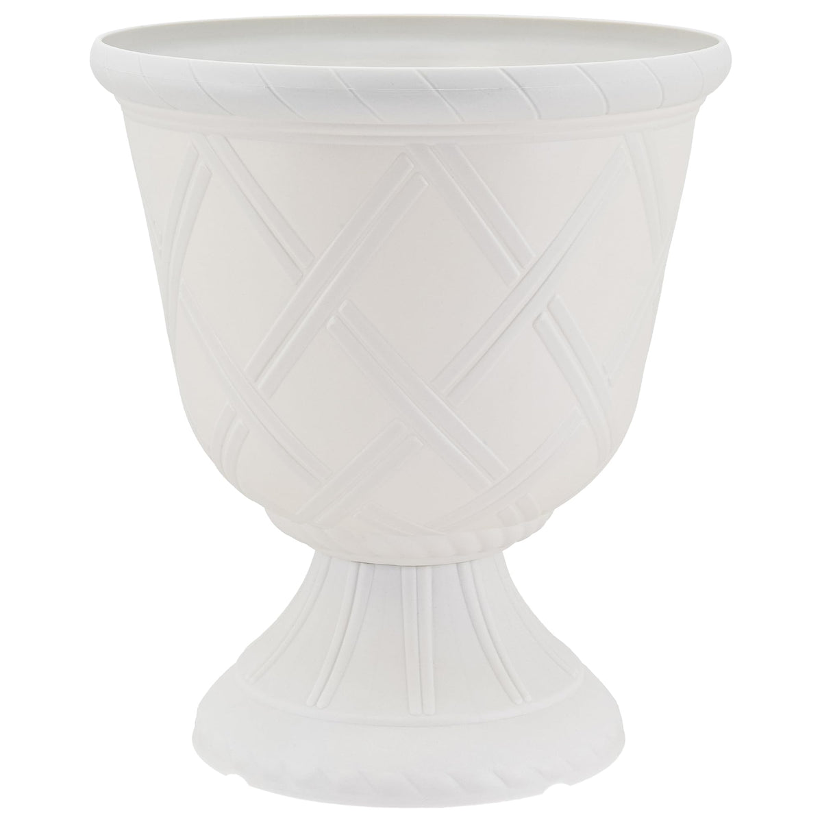 Arcadia lattice-pattern urn for indoor plants with timeless style.