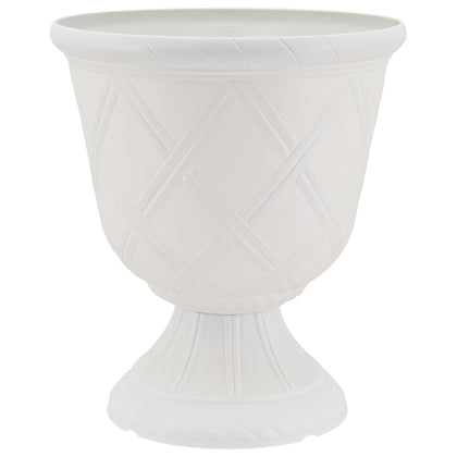 Arcadia lattice-pattern urn for indoor plants with timeless style.