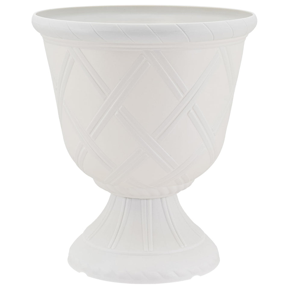 Arcadia lattice-pattern urn for indoor plants with timeless style.