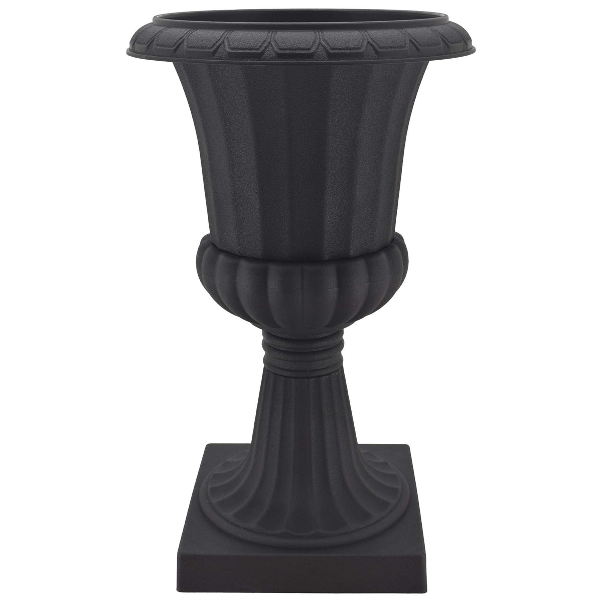 Arcadia PL51BK-2 Deluxe plastic urn side view shows a classic porch-ready design.