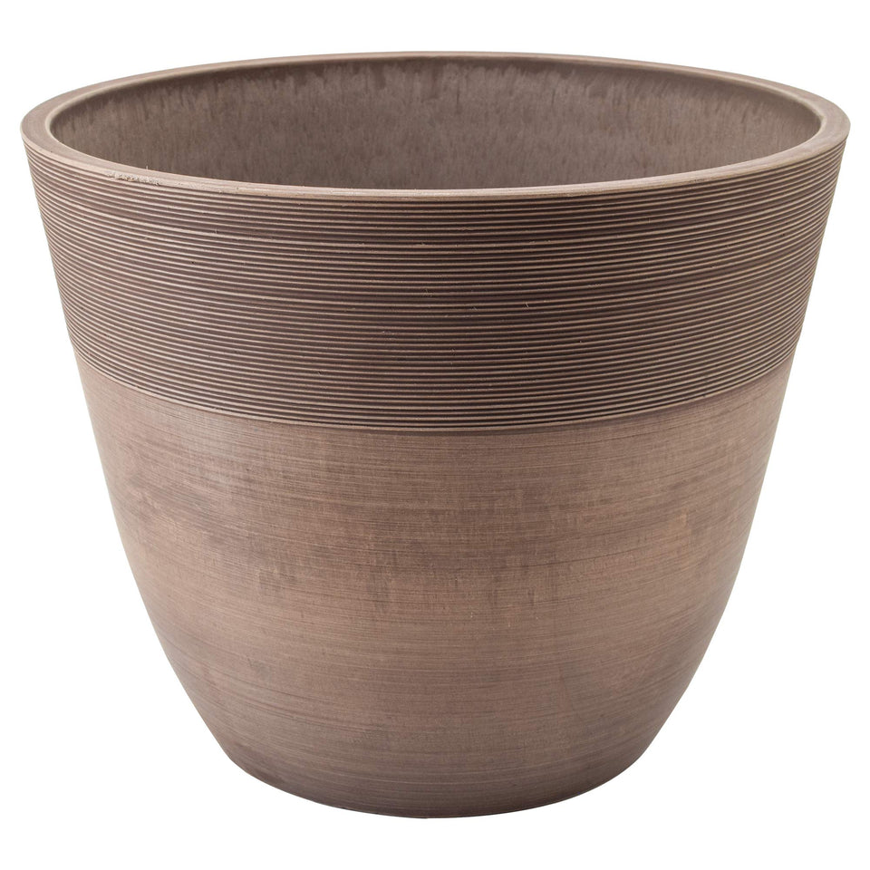 Arcadia PSW etched ribbed pot 12-inch front view, outdoor-ready and durable.