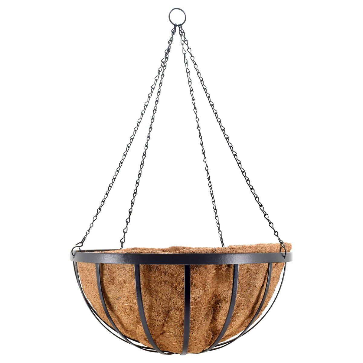 Arcadia round hanging planter metal frame close-up showing weather resistance.