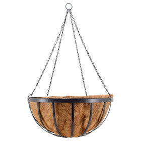 Arcadia round hanging planter metal frame close-up showing weather resistance.