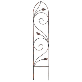 Arcadia TR04 Autumn Leaf Trellis bronze finish with 8 inch stakes supporting climbing vines