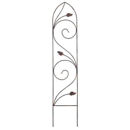 Arcadia TR04 Autumn Leaf Trellis bronze finish with 8 inch stakes supporting climbing vines