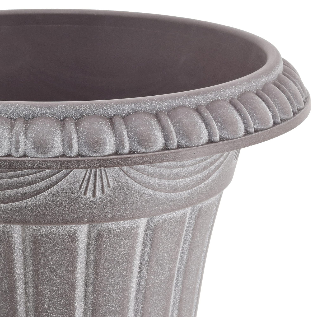 Arcadia urn opening is 11 inches, enabling versatile plant choices for displays.