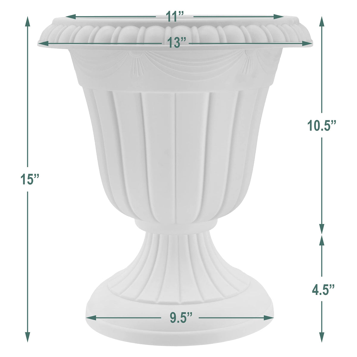 Arcadia urn uses weather-resistant plastic that withstands sun and rain.