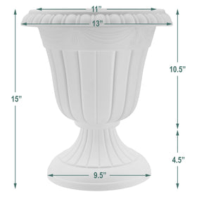 Arcadia urn uses weather-resistant plastic that withstands sun and rain.