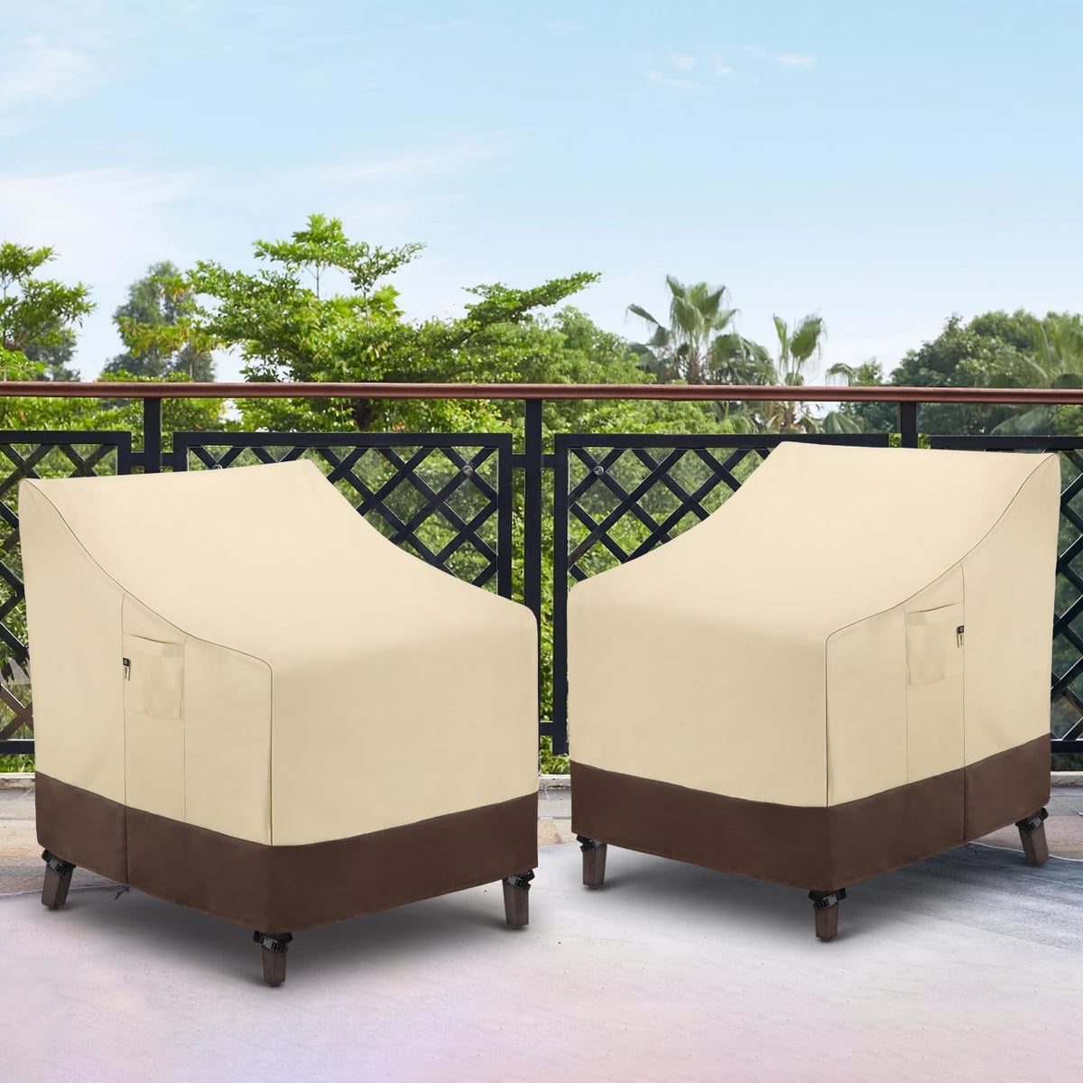 Arcedo beige brown cover blends with outdoor decor while shielding furniture