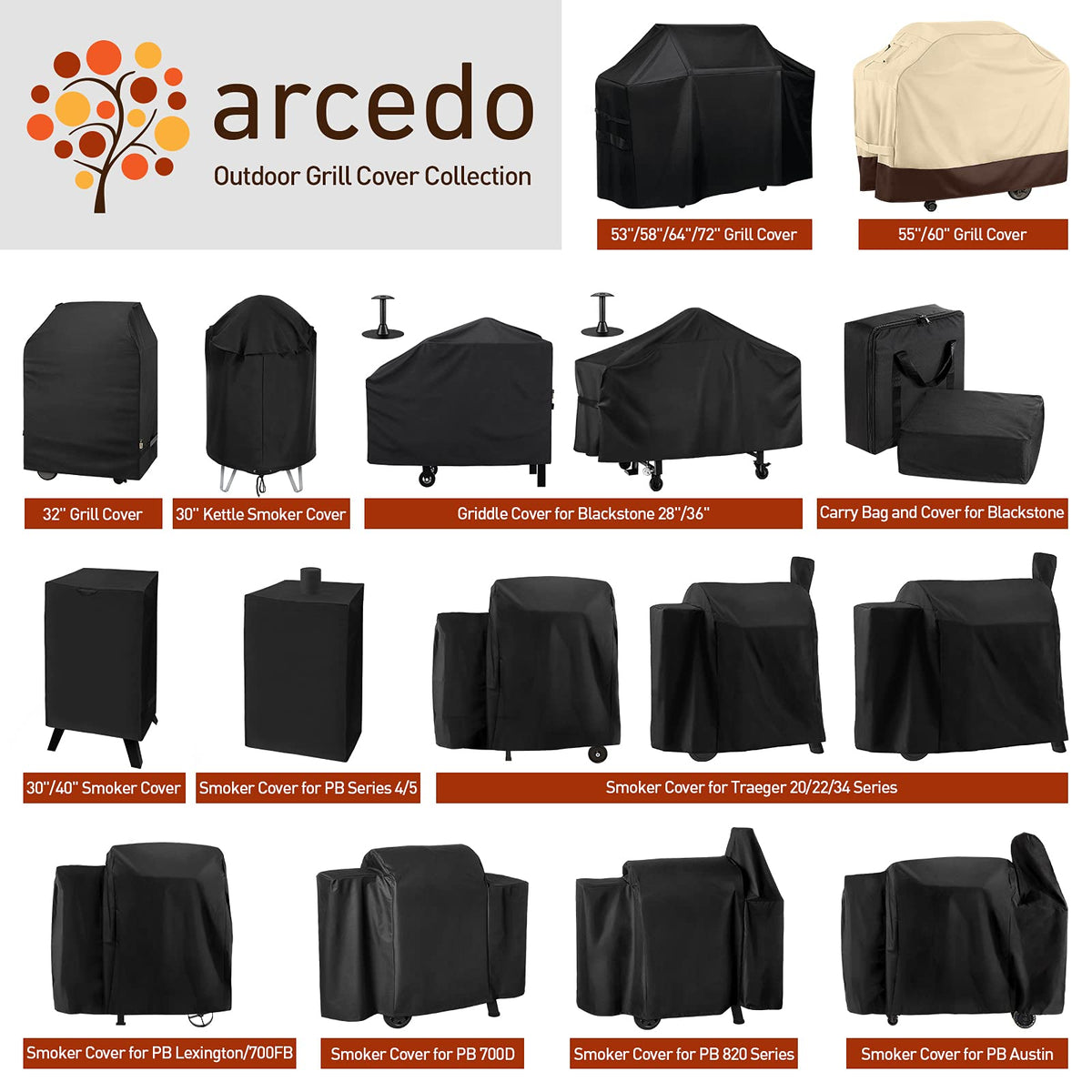 Arcedo grill cover elastic drawstring secure fit, wind-resistant design.