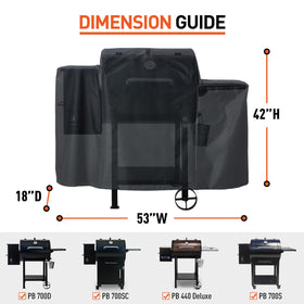 Arcedo grill cover for Pit Boss 440D, side view, durable waterproof shielding.