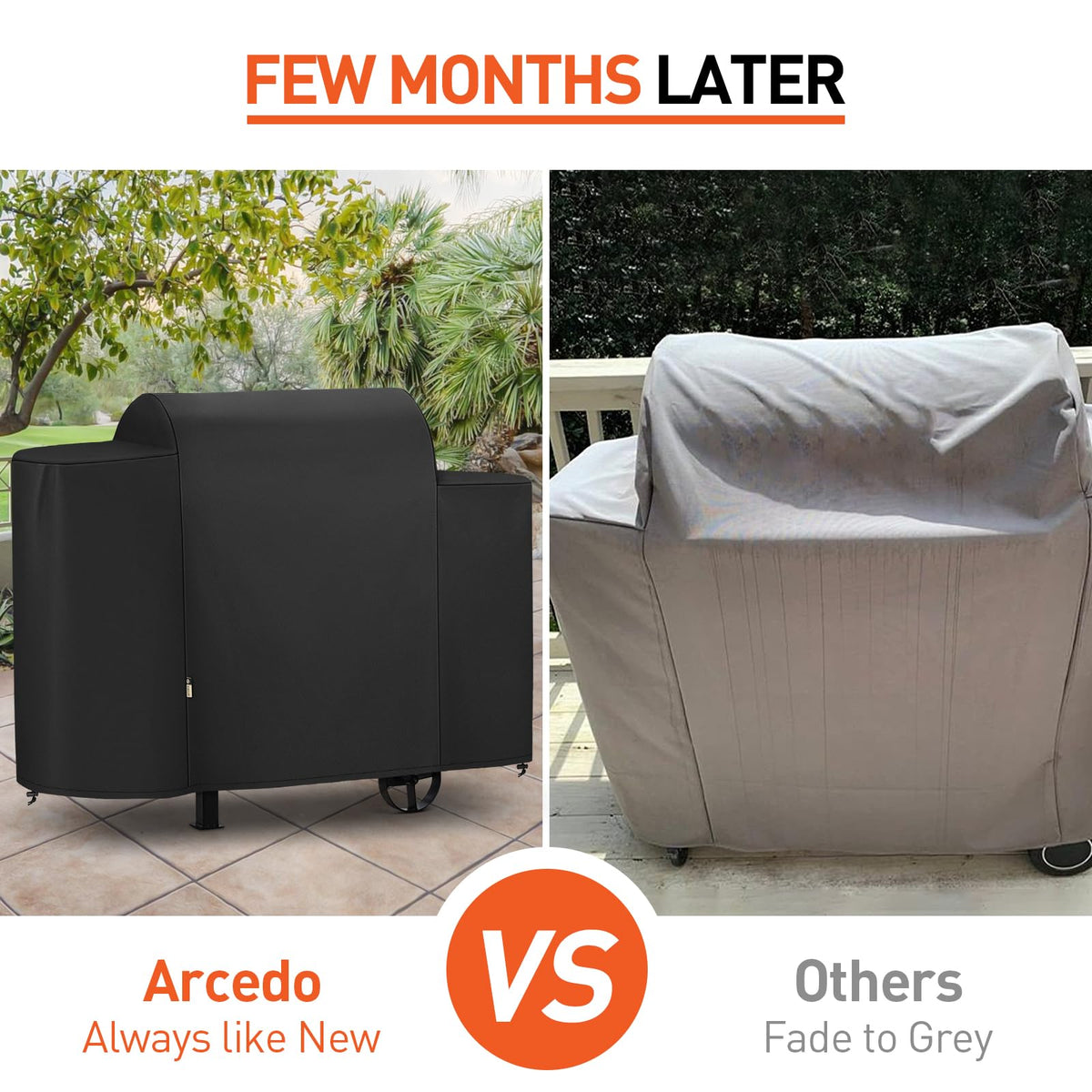 Arcedo grill cover for Rancher 700D, back view, secure fit against wind.