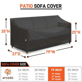 Arcedo cover shows dimensions 79W x 37D x 35H for proper fit.
