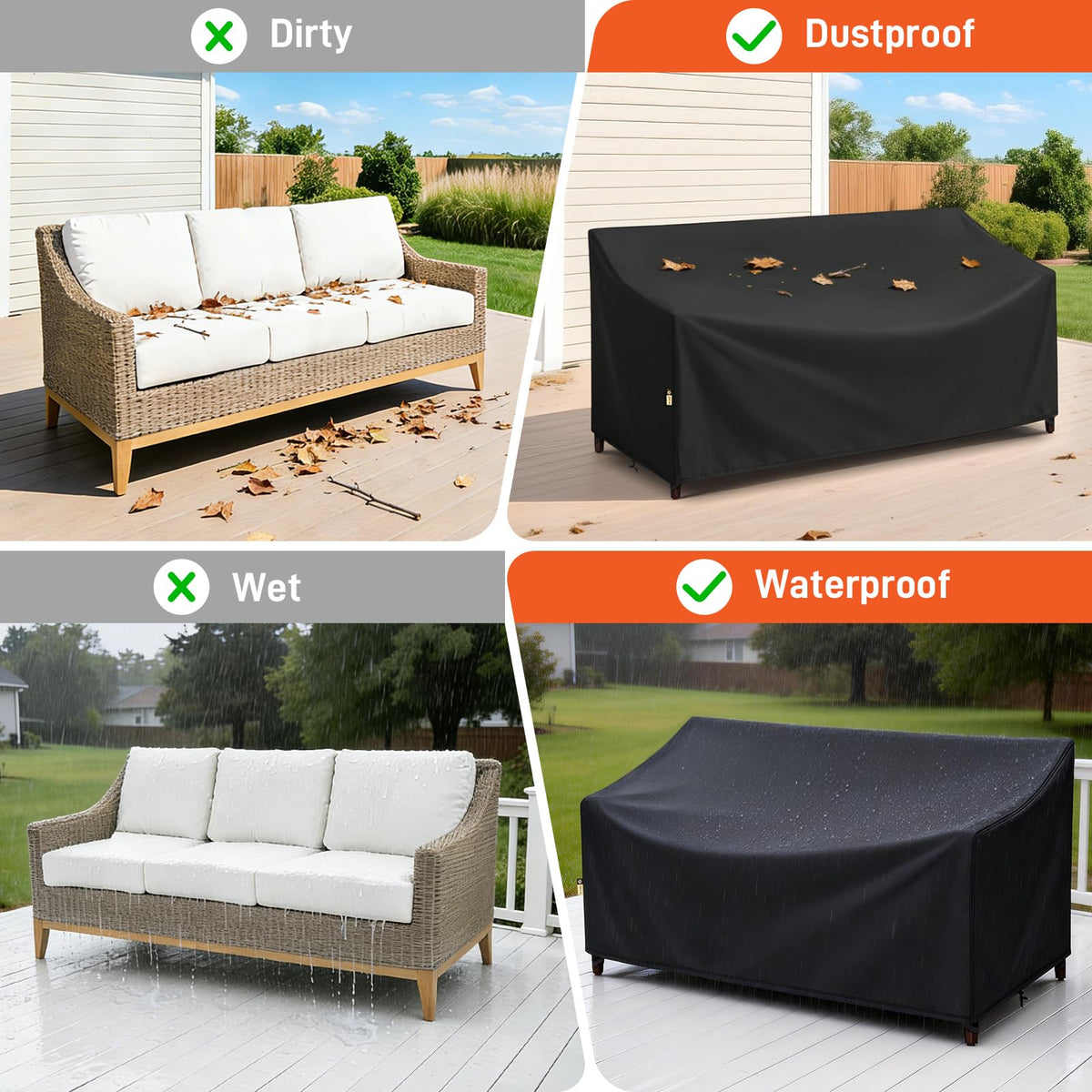 Arcedo black outdoor sofa cover ready to shield your furniture.