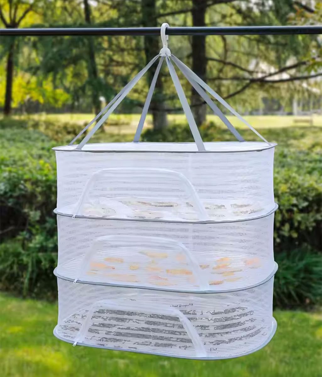 Arcemain hanging mesh net foldable for portable drying tasks.
