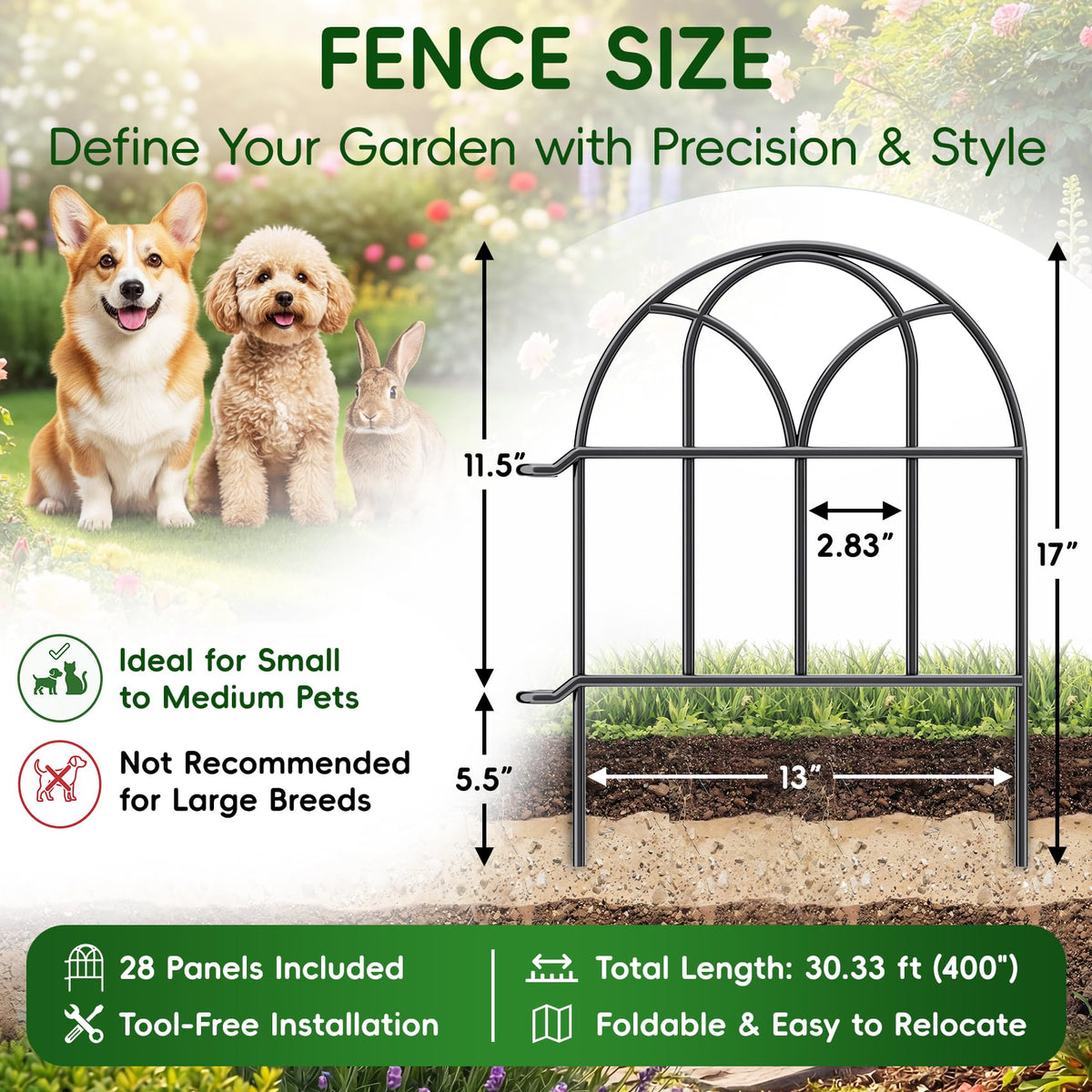 ArdeFentium arched design fence border enhances garden aesthetics and borders.